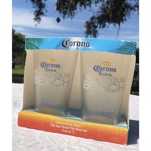 Corona Extra 16 oz "Find Your Beach" Pint Glass  Set of 2 Beer Bar Game Room NEW